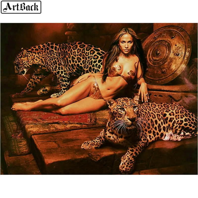 ARTBACK леопардовая женщина 5d diy алмазная живопись животное большой кот полный