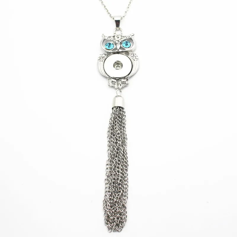 

Wholesale 5pcs/lot Metal Silver Owl Rhinestone 18mm Snap Pendant Chains Necklace For Women Snap Buttons Necklace DIY Jewelry