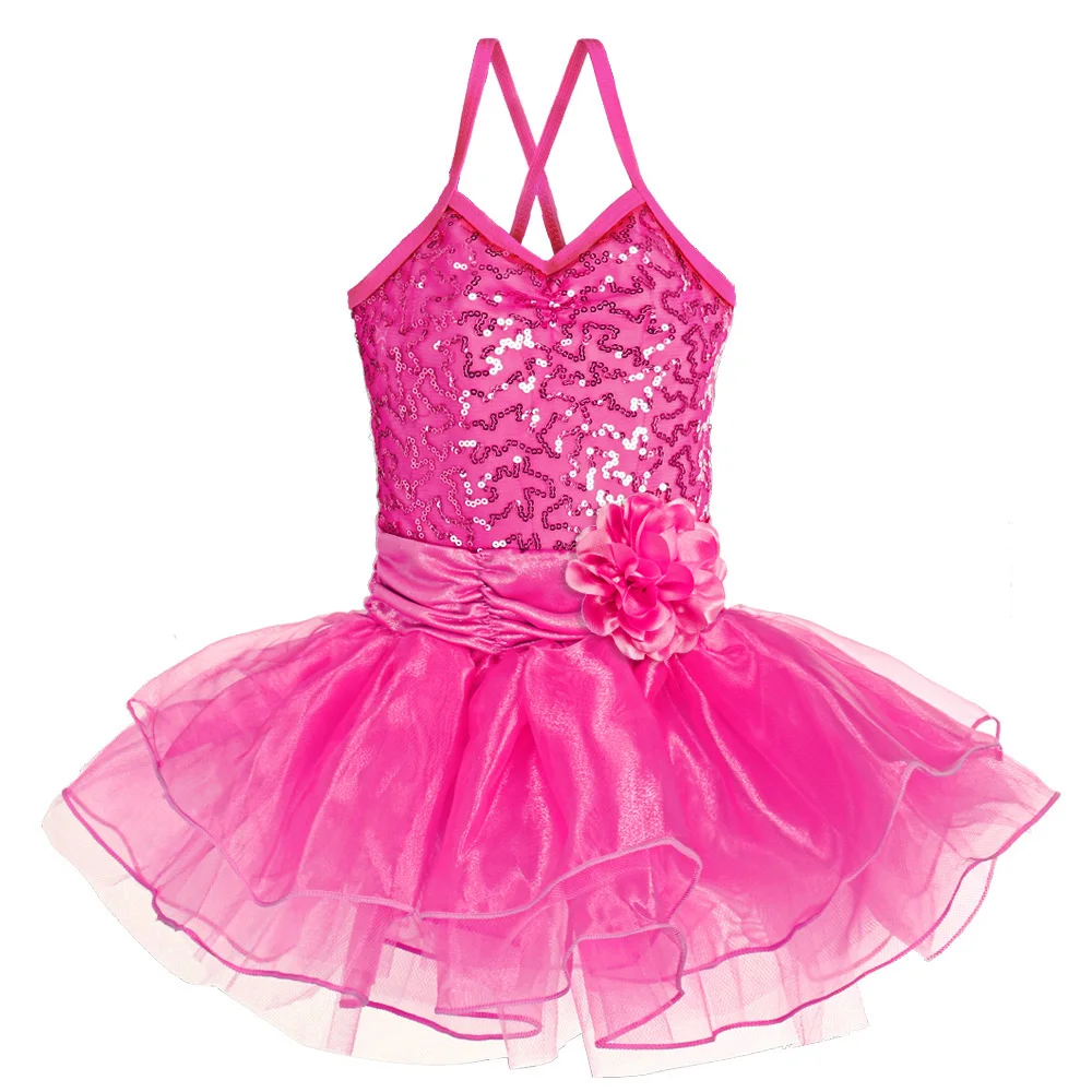 

BAOHULU Girls Short Sleeve Ballet Dress Kids Dance Wear Sequined Bow Flower Ballet Tutu Gymnastics Leotard Ballerina Costume