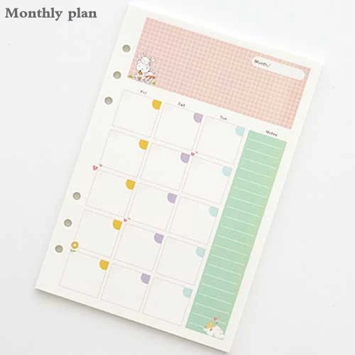 Monthly plan Милый мультфильм Nulti цвет блокнот Наполнитель Бумаги A5/A6 цвет внутренний Core планировщик внутри страницы подарок канцелярские принадлежности - Цвет: Monthly plan