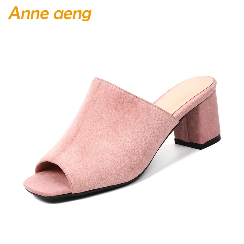 

Summer women slippers high heels slides shoes open-toe casual concise elegant ladies outside summer women shoes pink mules