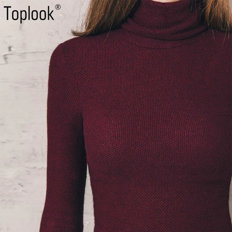 Toplook Винтаж вино трикотажные облегающее женское платье Новинка 2017 года осень