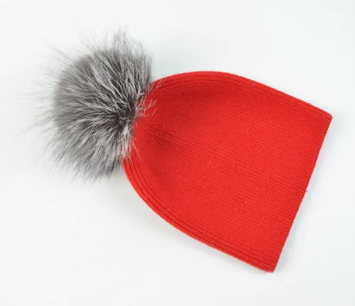Red silver fox Женская шапка из меха енота с помпонами, Весенняя теплая вязаная Повседневная Высококачественная модные шляпы, Женская Шерстяная Вязаная Шапка-бини - Цвет: Red silver fox