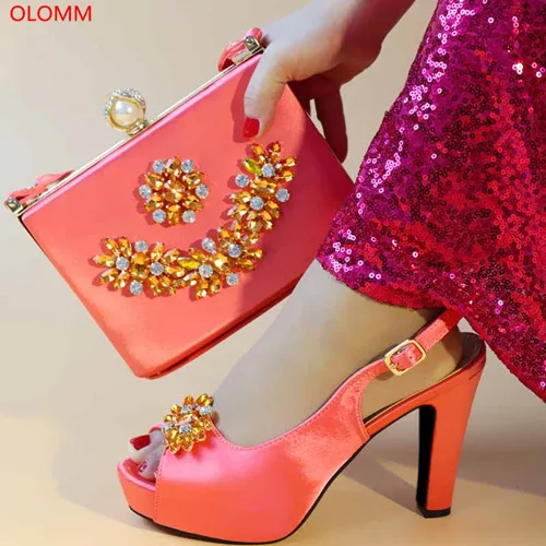 OLOMM/Очаровательная Итальянская обувь с сумочкой в комплекте со стразами розовый