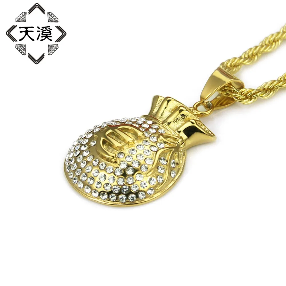 2018 новые творческие Iced Out Bling евро символ деньги брелоки для сумки ожерелья мужчин