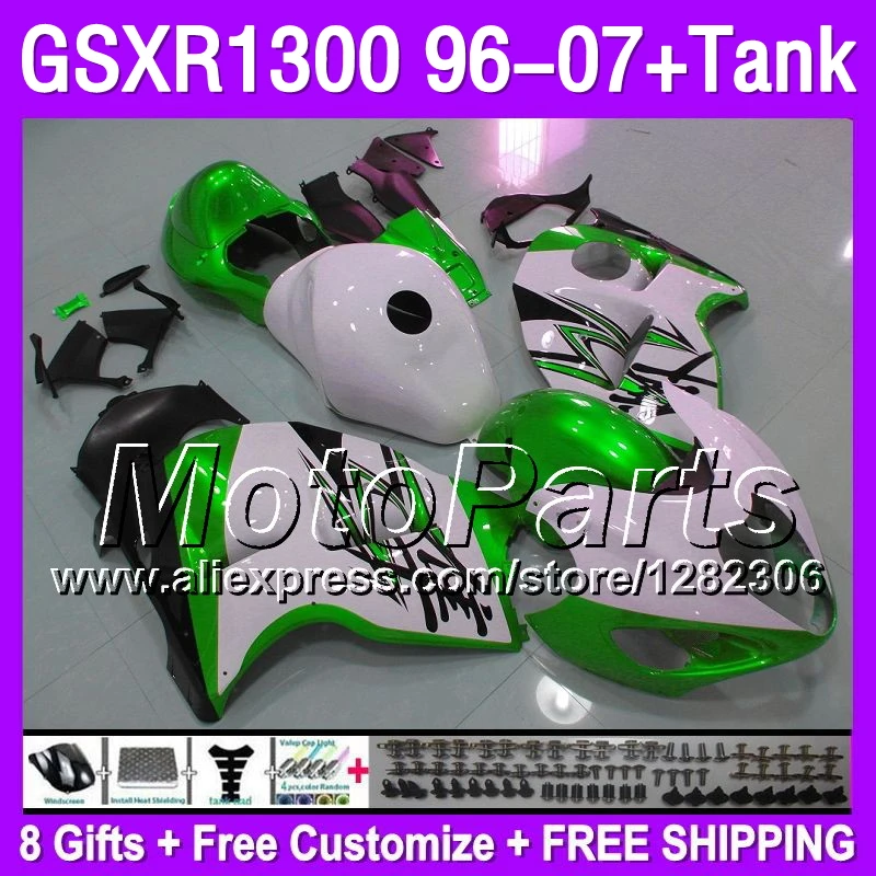 8 подарки и Зеленый белый Для SUZUKI GSXR1300 1996 1997 1998 1621 GSX R1300 2004 2005 2006 2007 1999 Обтекатели|gsx