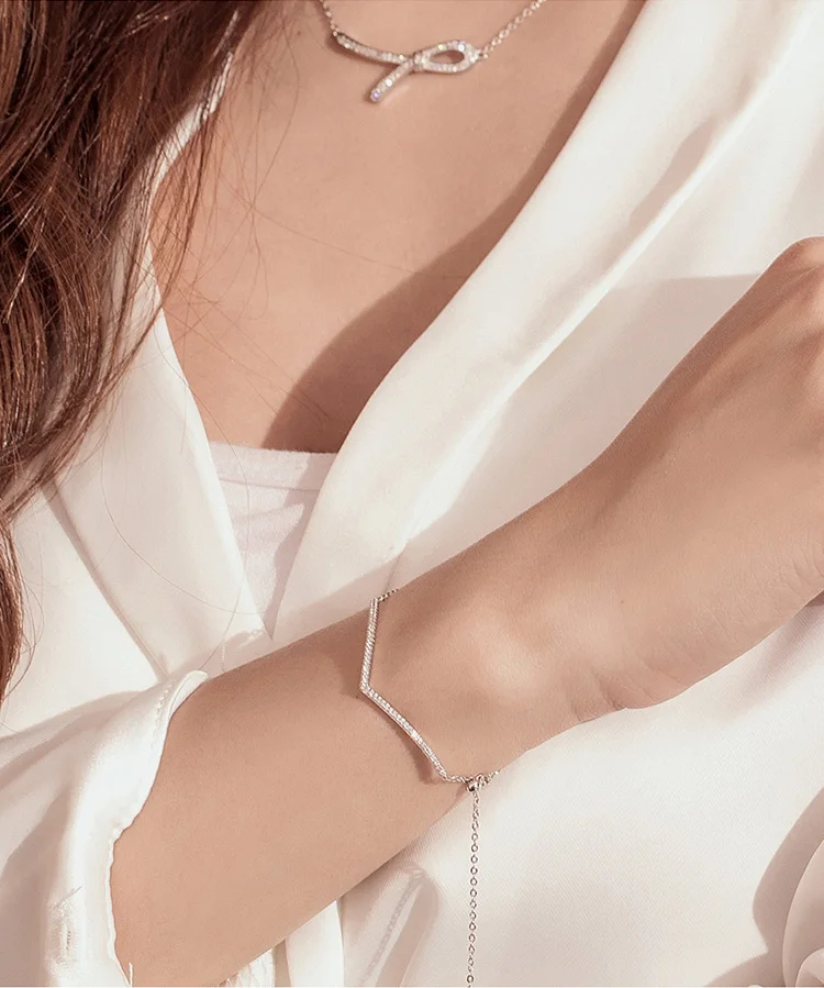 BISAER Кристалл Pulseira 925 пробы Серебряный светящийся кубический циркон женские серебряные браслеты свадебные ювелирные изделия из стерлингового серебра ECB137