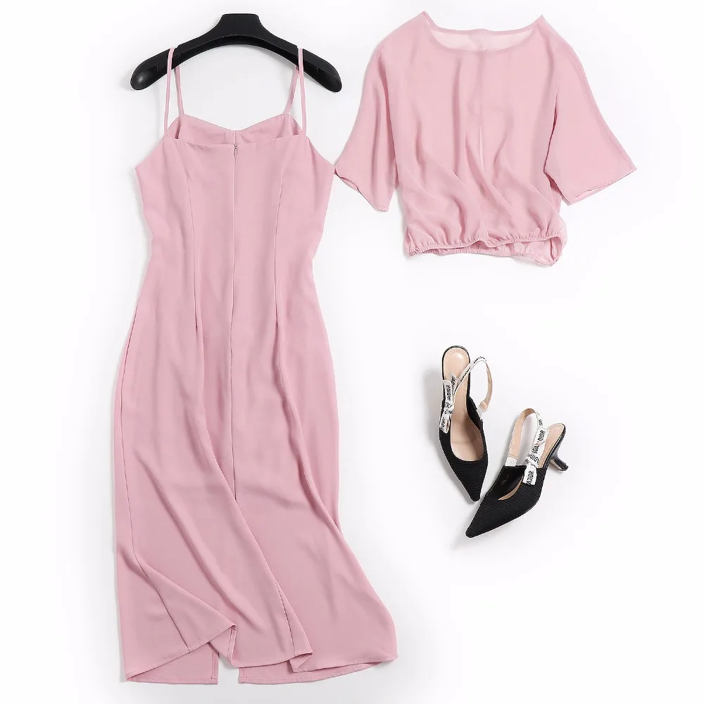 Весна-осень женские модельные Сапоги выше колена длиной до икры розовое платье