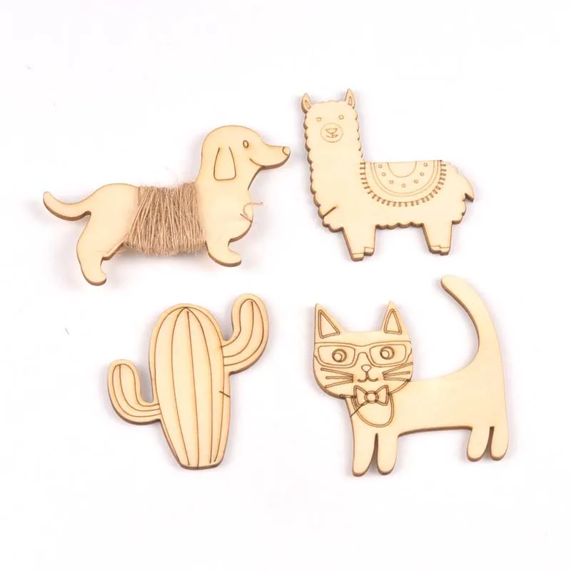 

4Pcs Unfinished Dog/cat/alpaca/cactus Shape Wooden Bobbin Spools Cord Wire Sewing For Thread String Ribbons Trims 63-90mm m2158