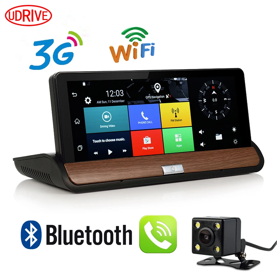 Udricare 7 дюймов 3G GPS Wi-Fi Android 5.0 приборной панели навигации Двойной объектив Bluetooth