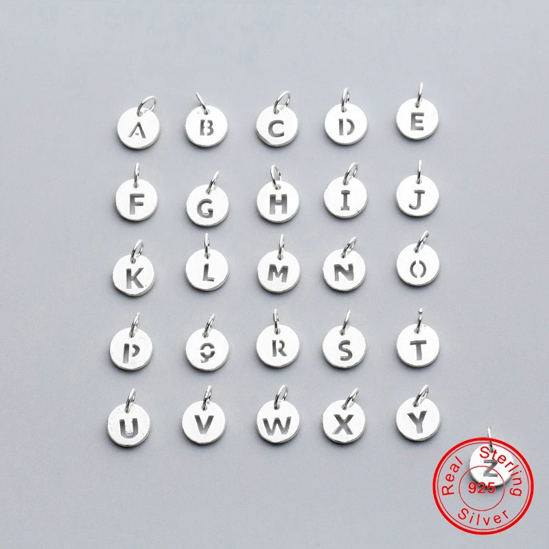 

UQBing Wholesale 100% 925 Sterling Silver A to Z Alphabet Charms Pendents Letters Coin Bedels DIY Jewelry Findings