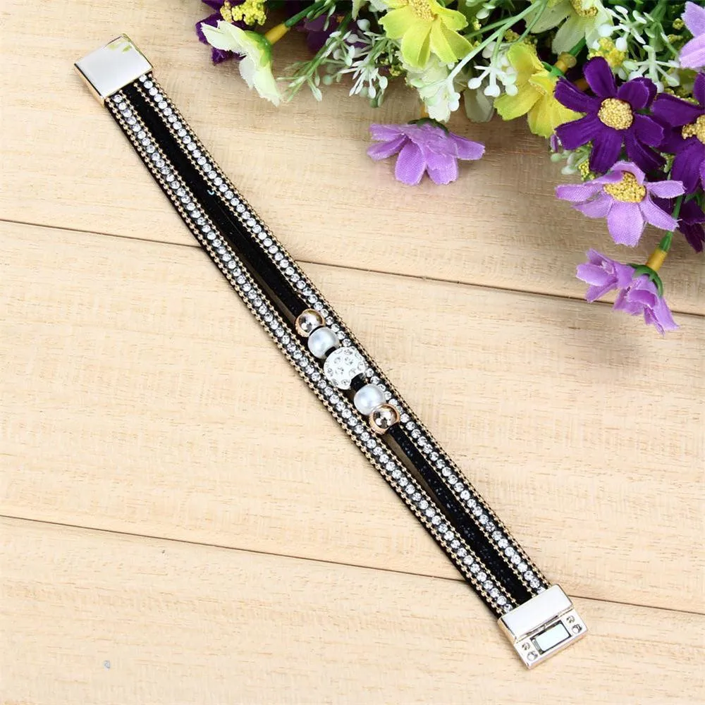 2019 женские богемные Многослойный кожаный плетеный браслет модные стразы вязать