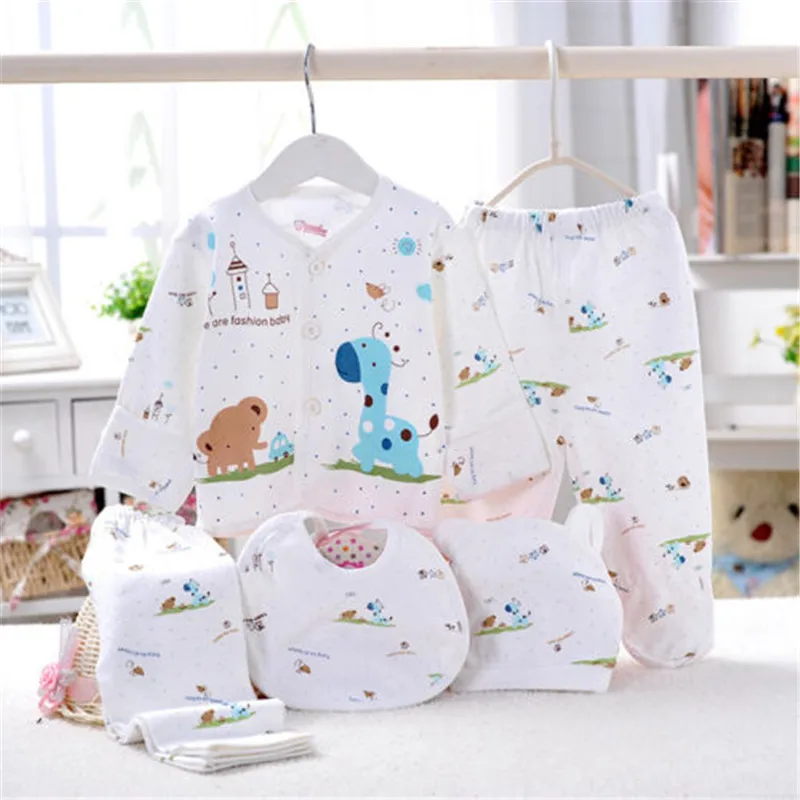 5Pcs Unisex Clothes Set Newborn Baby Boys Girls Comfortable Cotton Casual Outfit Single Breasted Shirt Pant Romper for 0-3M | Детская