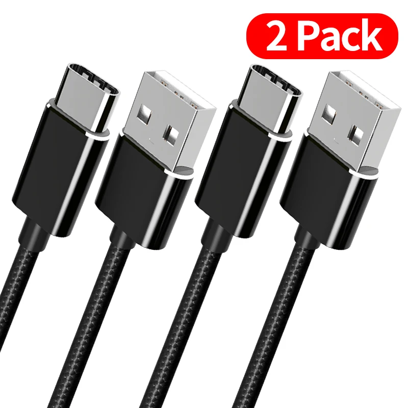 2Pack Black Кабель USB C 2.4A Быстрая зарядка для samsung xiaomi redmi Note 7 USB 3,1 C type кабель для USBC зарядное устройство huawei lenovo LG телефонный кабель - Цвет: 2Pack Black