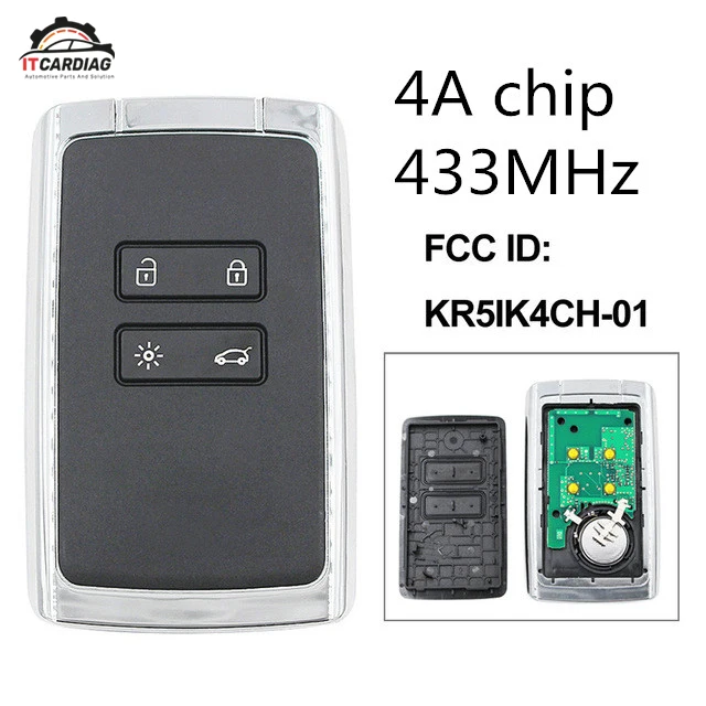 4 кнопки дистанционного Smart ключи 433 МГц 4A чип FCCID: KR5IK4CH 01 для Renault Espace 5 Megane талисман