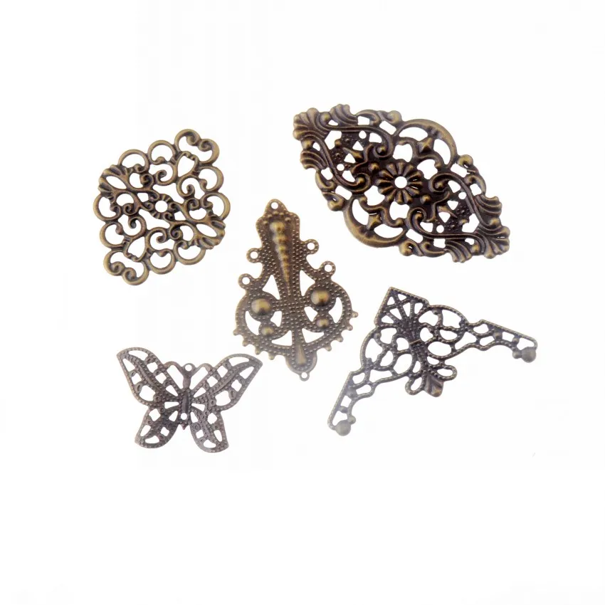 

Free shipping 10Pcs Mixed Bronze Tone Filigree Wraps Connectors Metal Crafts Gift Decoration DIY 22x31mm-32x55mm F1806