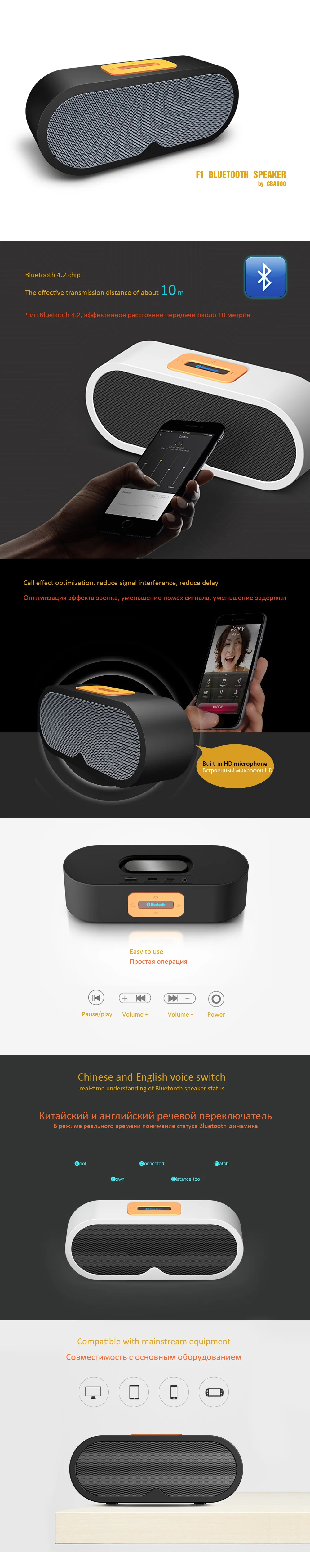CBAOOO F1 Bluetooth динамик s беспроводной динамик поддержка 3,5 мм интерфейс TF карта с микрофоном голосовой вызов для iphone Android