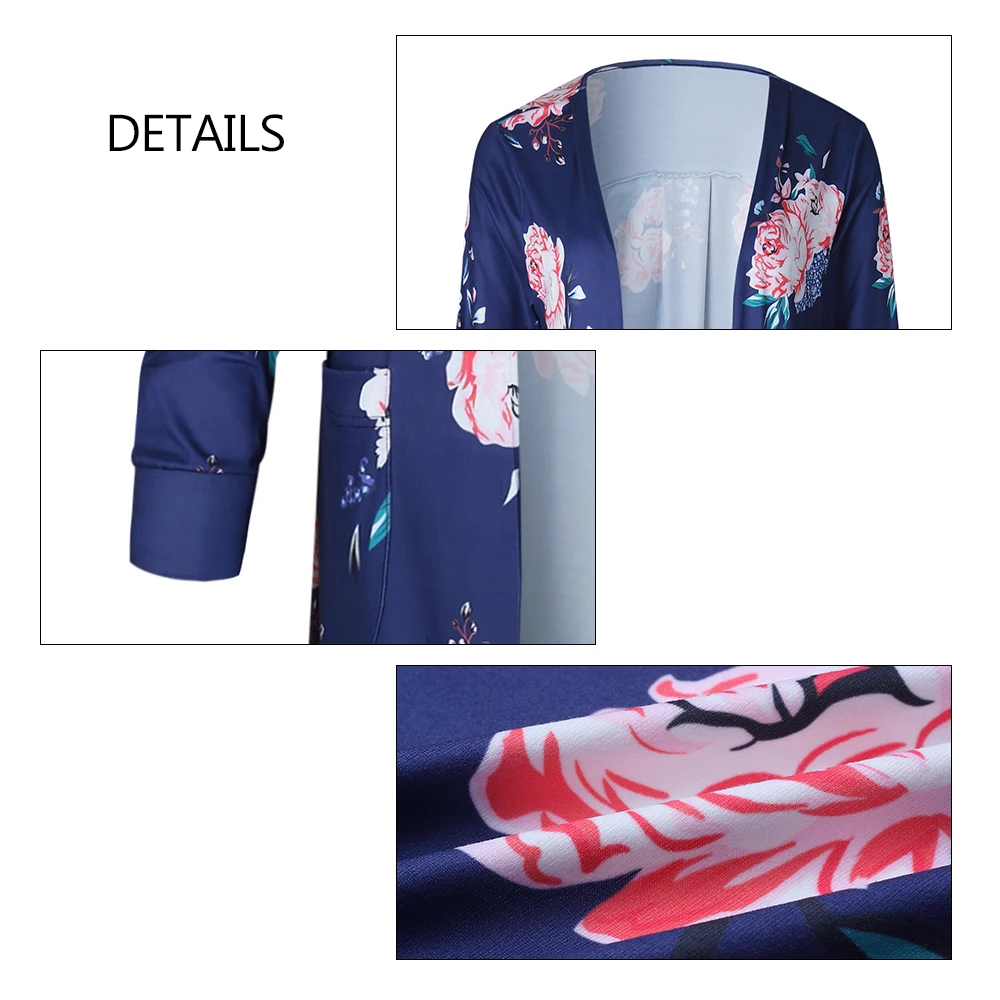 

Plus Size Casual Women's Blouses Long Sleeve Floral Printed Ladies Tops Loose Pockets Cardigan Outwear Womens Tops And Blouses
