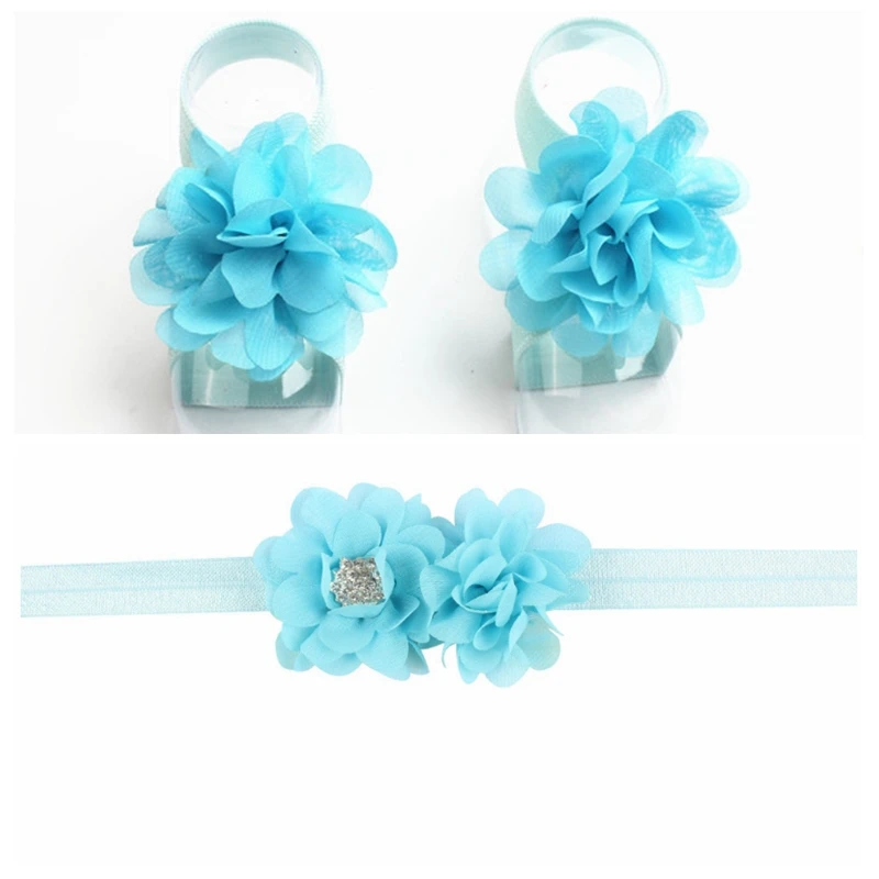 WFblock baby Girls Hair Accessories Kawaii Hairbands 2 Pcs Kids Elastic Chiffon Floral Headband Foot Strap Set Take Photo | Детская