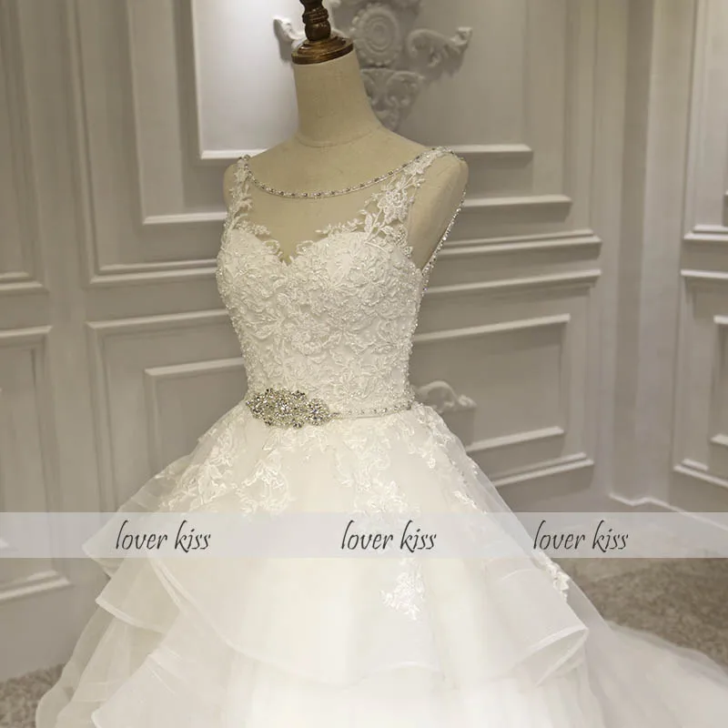 Lover Kiss Vestido De Noiva, сказочное гофрированное свадебное платье, кружевное платье принцессы, расшитое бисером, на бретельках, свадебные платья, торжественное платье de marie