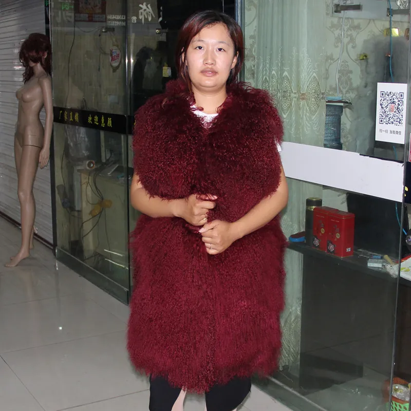 Женский Длинный жилет из монгольской овцы облегающая теплая куртка большого