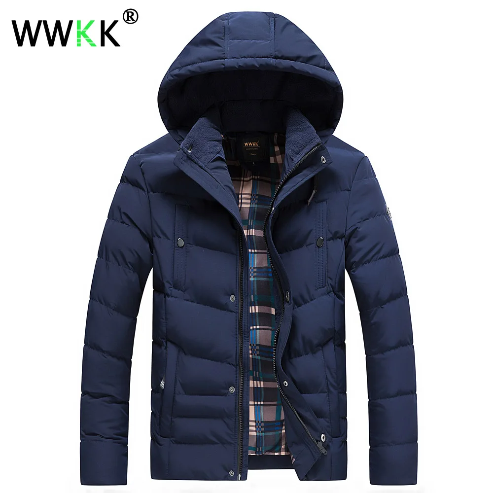 Blue WWKK, однотонная зимняя парка для мужчин размера плюс, хлопковое пальто с подкладкой, теплая куртка, толстые парки, Мужская ветрозащитная водонепроницаемая верхняя одежда - Цвет: Blue