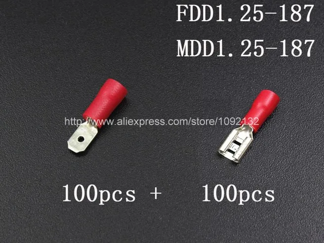 

100 комплектов, 4,8 мм, Женский/мужской фоторазъем, Φ 22-16 AWG