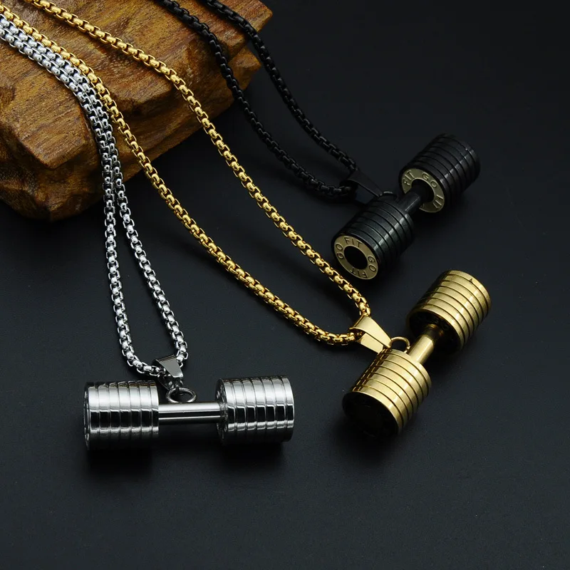 Дизайн модные Для мужчин спорт фитнес прочность dumbell Популярные titanium кулон Mathidaleo Цепочки и ожерелья D029