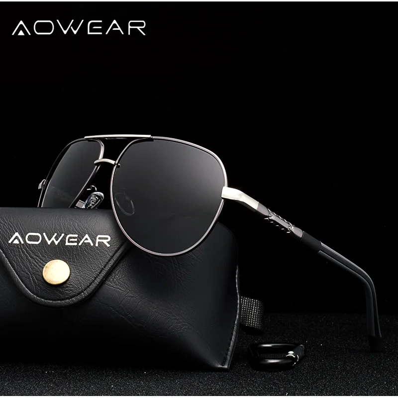 AOWEAR поляризационные солнцезащитные очки мужские HD очки для вождения алюминиевые зеркальные солнцезащитные очки Брендовые дизайнерские авиационные защитные очки аксессуары gafas de sol