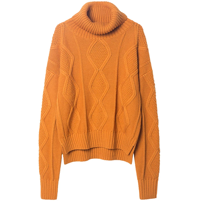 Retro Twisted Knitted Sweaters Women Casual turtleneck sweater Loose Long Sleeve cashmere Sweater Female Solid Color Oversize | Женская