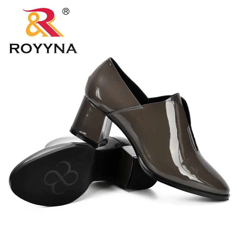 Женские лакированные туфли лодочки ROYYNA офисные на высоком каблуке с круглым
