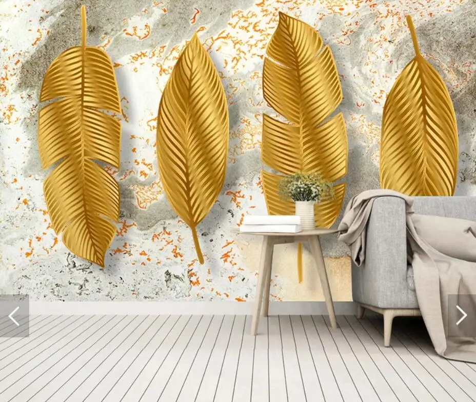 

3D Gold Leaves Wallpaper Mural Wall Paper Rolls for Bedroom Wall Art Painting Papel De Parede Wall Decor Customize
