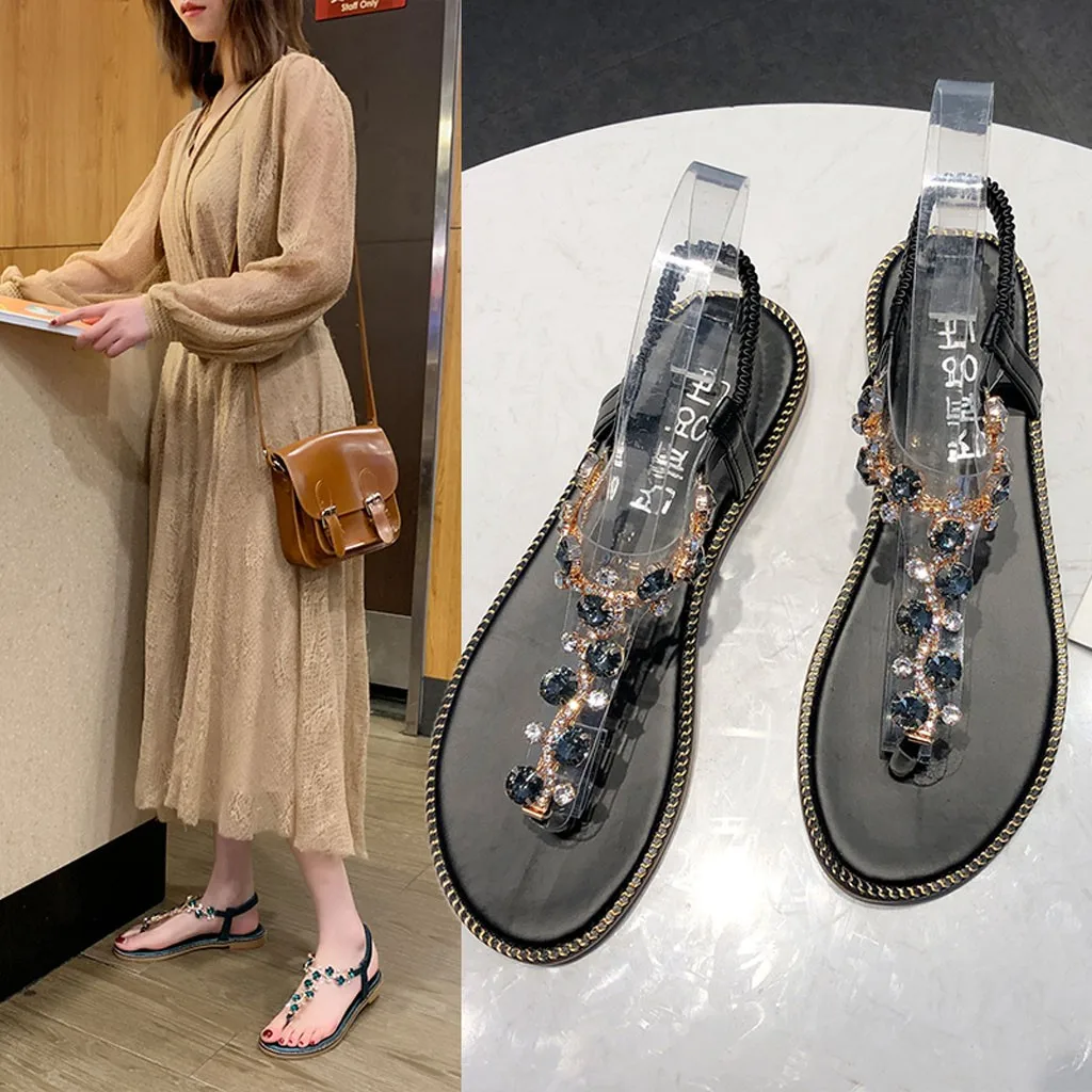 

SAGACE Women sandals summer Rhinestone flat sandals flip flops shoes woman slippers mujer gladiator sandalias sapatos femininos