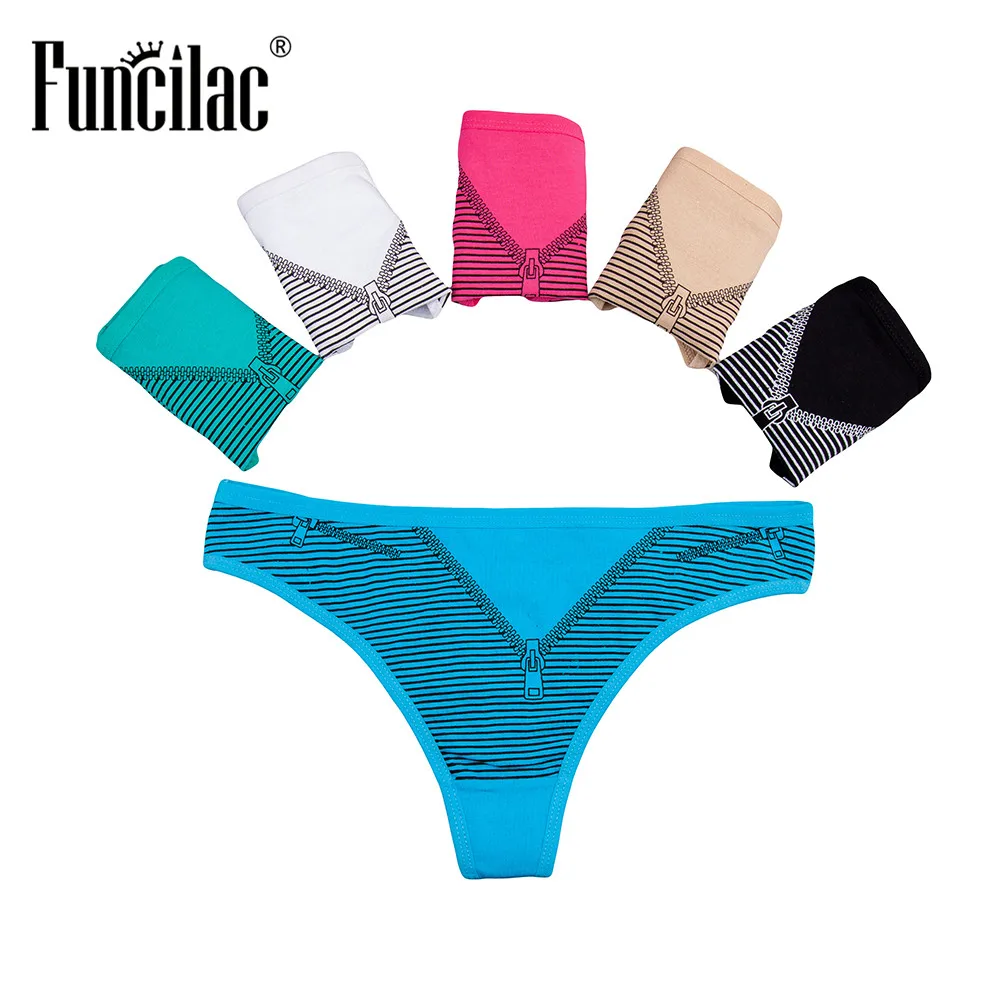 FUNCILAC хлопковые танга сексуальные женские стринги и на молнии с принтом Femme нижнее