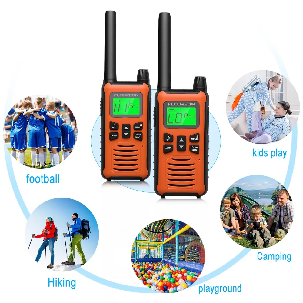 FLOUREON 16 каналов Twins Walkie Talkies PMR 446MHZ двухстороннее радио до 5000 метров/3,1 милей диапазон ручной переговорный оранжевый