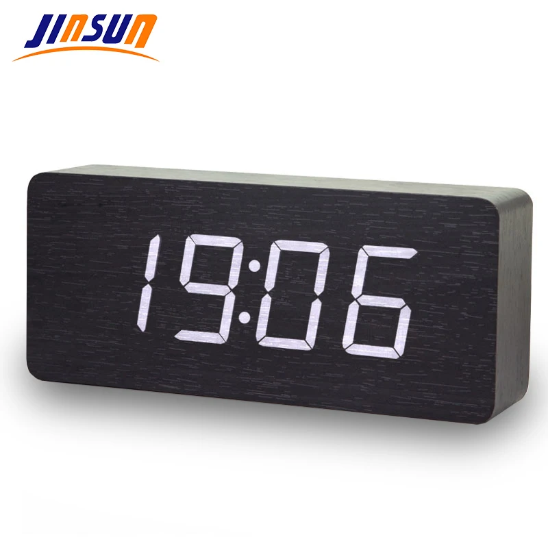 Цифровые часы JINSUN деревянный светодиодный Будильник современный квадратный