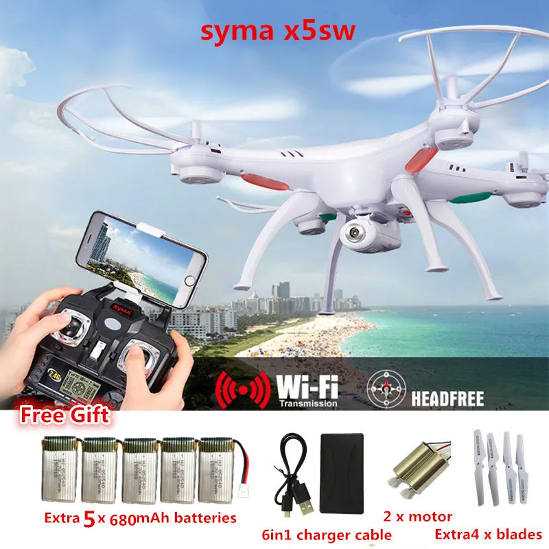 Радиоуправляемый Дрон Syma X5SW квадрокоптер с камерой 2 4G 6 осевой вертолет Дроны HD VS