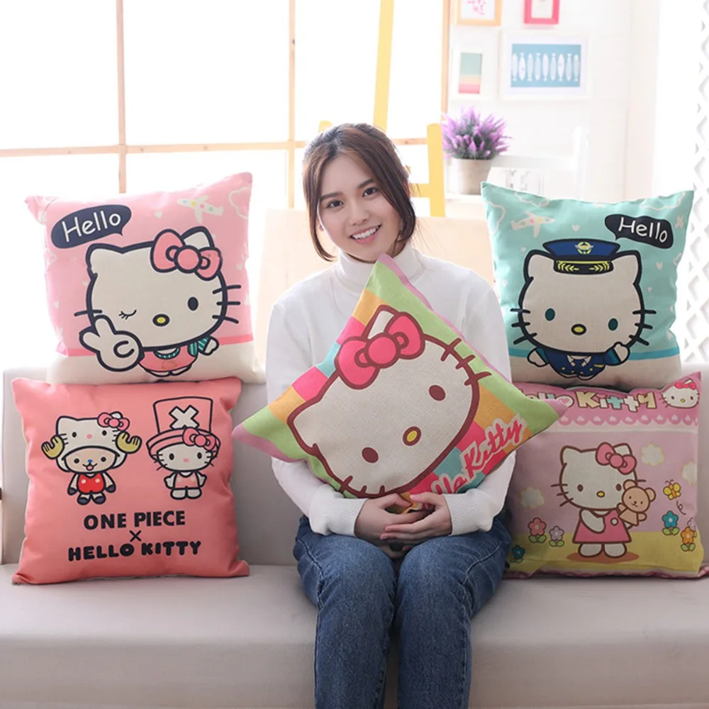 Каваи HelloKitty Подушка наволочка из льна мягкий плюшевый текстиль квадратный