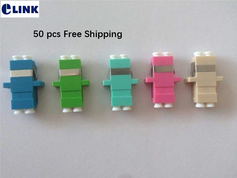 

50pcs LC fiber adapter duplex blue gray green aqua Pink SM MM OM3OM4 APC LC DX optic fibre connector ftth coupler two part 0.2dB