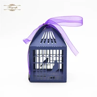 bird cage laser cut navy blue personalized wedding candy boxes