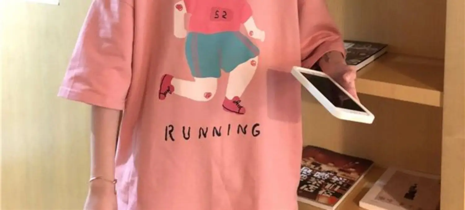 YouGeMan Футболка женская короткий рукав футболки летняя одежда Корейский Ulzzang Harajuku Kawaii печатная розовая футболка женский топ