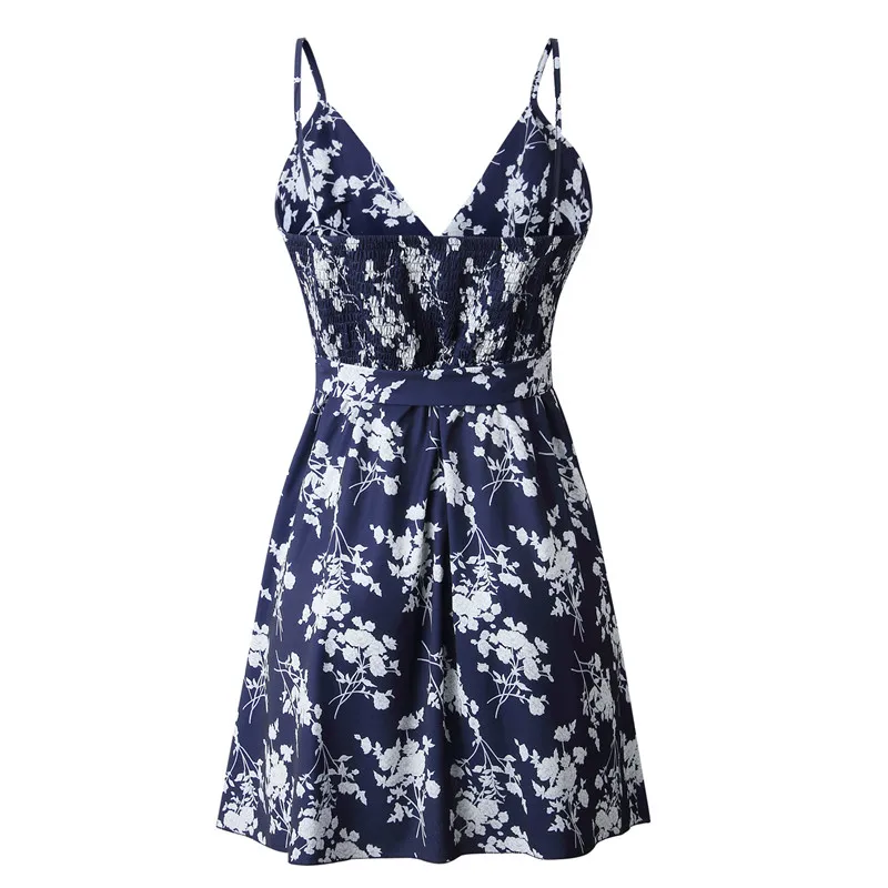 Femme Robe Одежда Женская платье с цветочным принтом милое платье каваи весна лето женское сексуальное платье Бохо Спагетти ремень оборки M0456