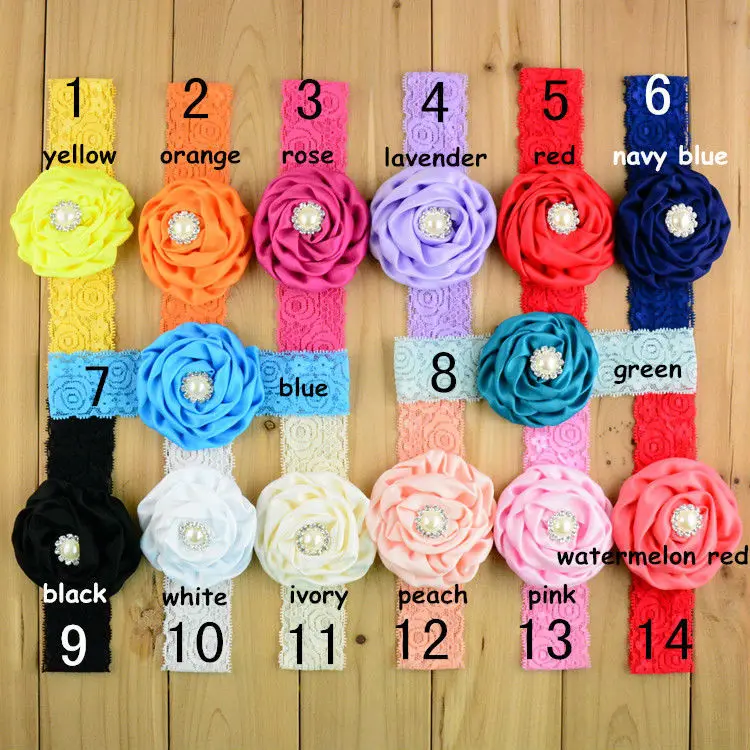 Эластичная кружевная лента для волос девочек с 3 &quotатласным цветком украшения