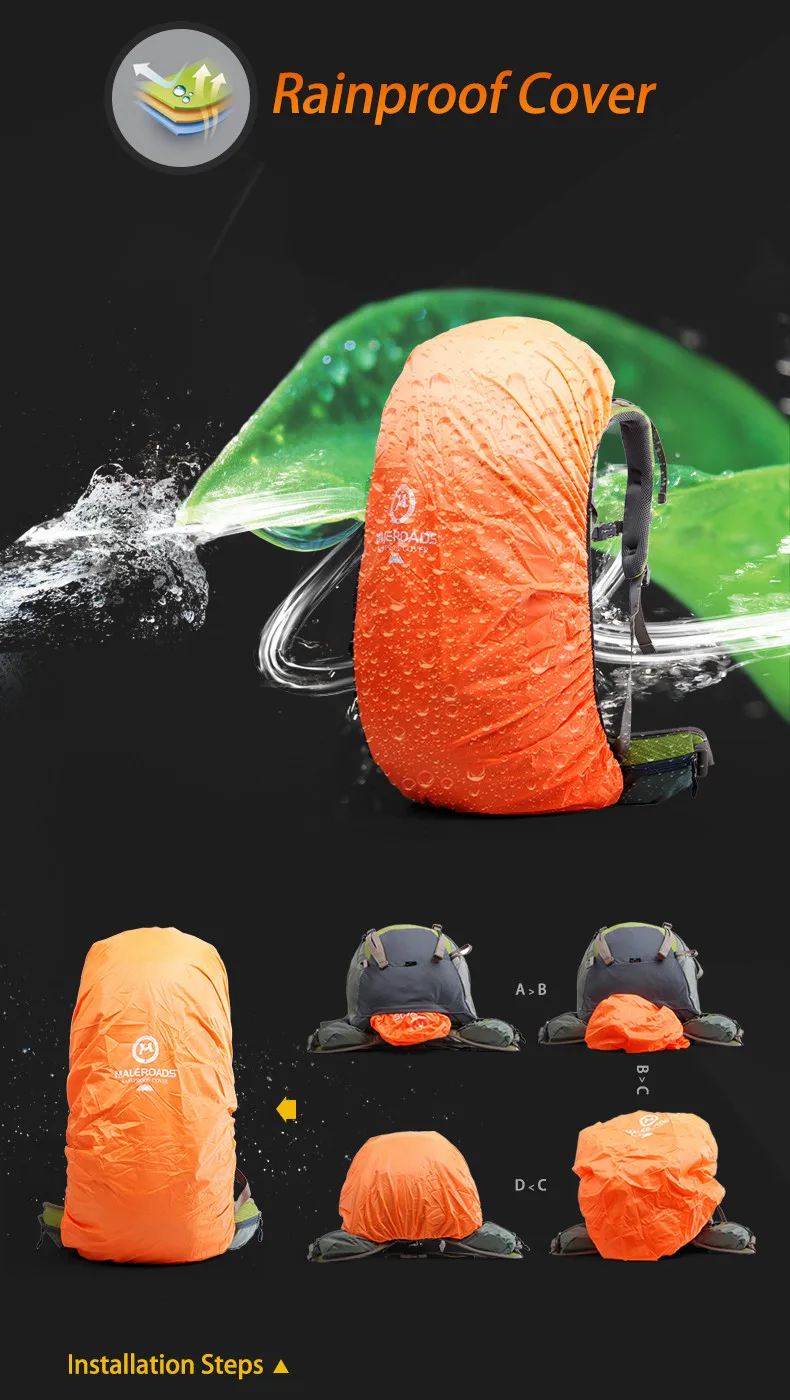 Maleroads 60L альпинистская сумка, открытый спортивный рюкзак, водонепроницаемый нейлоновый рюкзак, сумка с дождевиком, для походов, кемпинга, велосипеда
