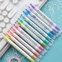 highlighter pens brush pen markers stationery mild liner double headed fluorescent pen 12 colors mark pen cute 12pcsset art