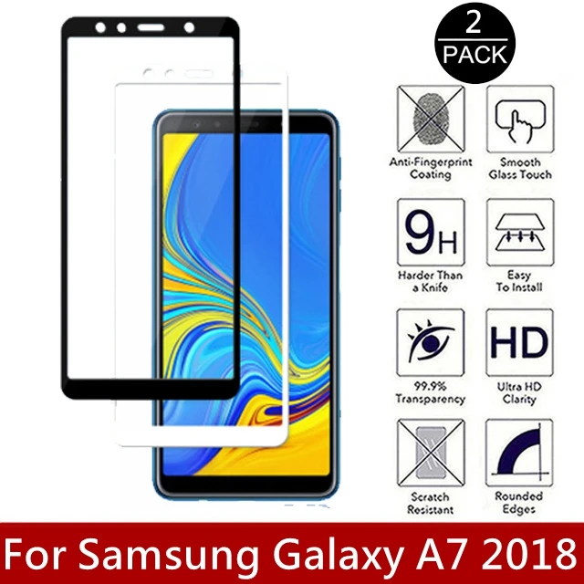 Закаленное стекло с полным покрытием для Samsung Galaxy A7 2018 9H защитное защитой от