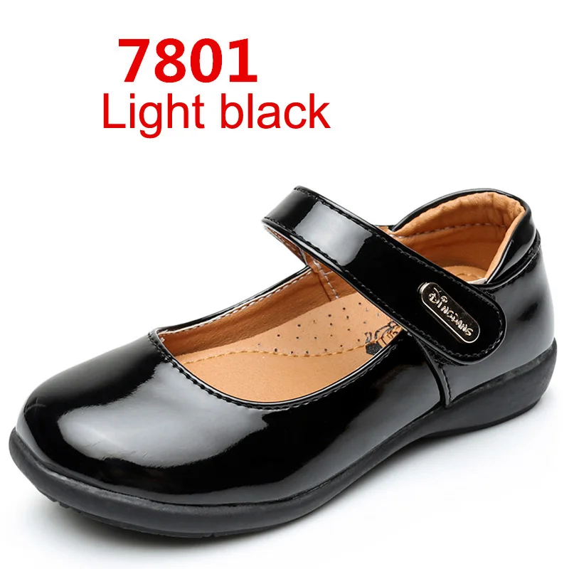 7801 light black Детские кожаные туфли; обувь принцессы из искусственной кожи для девочек; вечерние туфли на плоской подошве с бантом для маленьких детей; тонкие туфли для студентов - Цвет: 7801 light black
