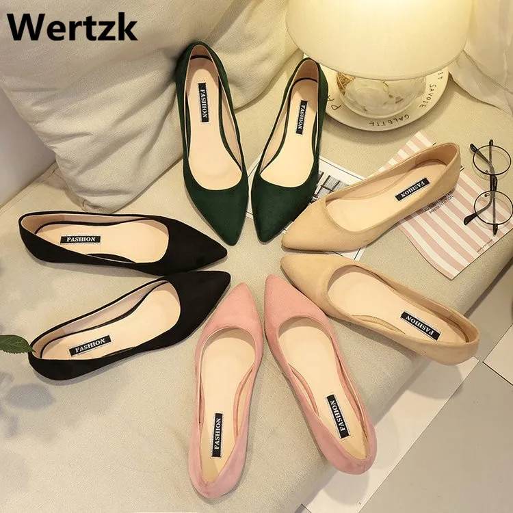 Wertzk 2019 fashion new suede simple all-in-one with pointed flat and women's shoes single work leisure E302 | Обувь