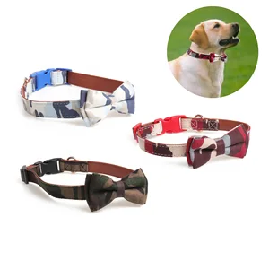 Животные ошейник с камуфляжным принтом из искусственной кожи с бантиком для маленьких средних собак с бабочкой