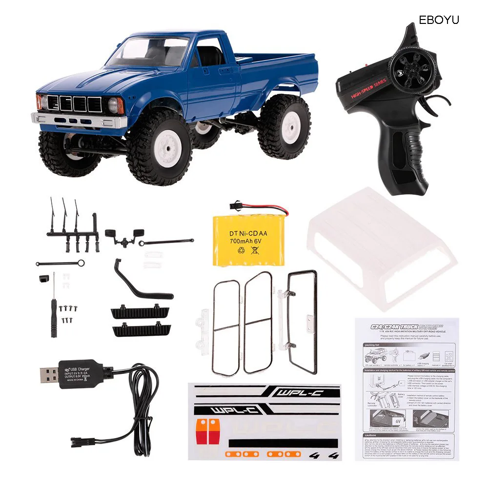 EBOYU WPL C24 1:16 2 4 ГГц 4WD RC автомобиль с фарой дистанционного управления гусеничный